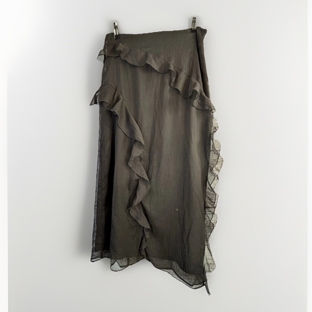 Future Collective Black Chiffon Skirt 8 Long Ruffled Witchy Whimsigoth Slit Sexy